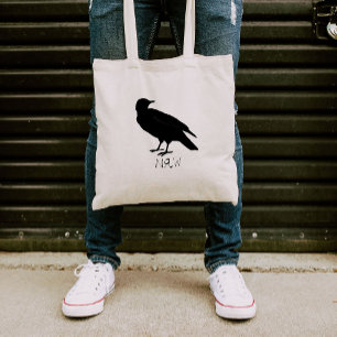 Tote Bag Dessin de corbeau et silhouette de Naw en noir
