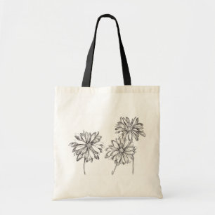 Tote Bag Dessin d'encre noir et blanc Fleurs marguerites