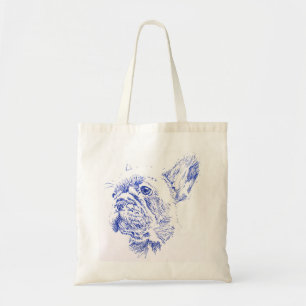 Tote Bag Dessin français bleu Buldog