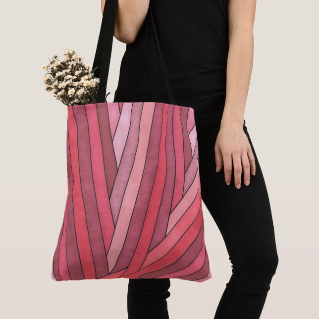 Tote Bag Dessin géométrique à rayures rouges peintes à la m (De près)