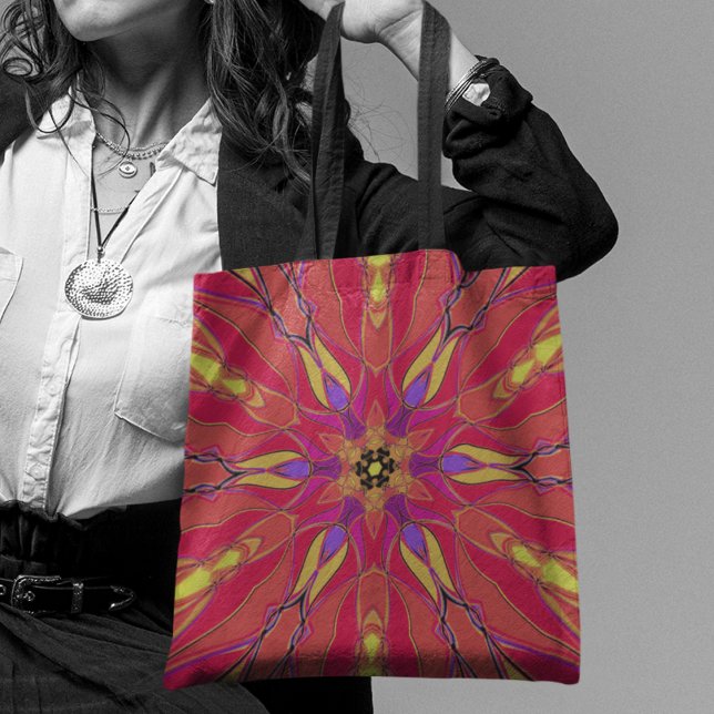 Tote Bag Dessin Mandala Flower rose jaune et violet (Créateur téléchargé)