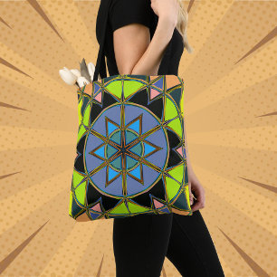 Tote Bag Dessin Mandala Green Blue et Orange