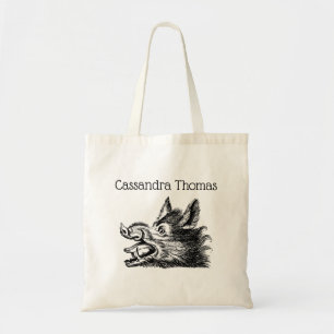 Tote Bag Dessin tête de sanglier vintage en noir et blanc