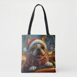 Tote Bag Dessous de verre à rouleaux de chien de boîte Noël