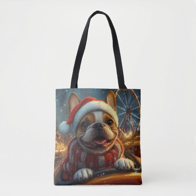Tote Bag Dessous de verre à rouleaux de chien de boîte Noël (Devant)
