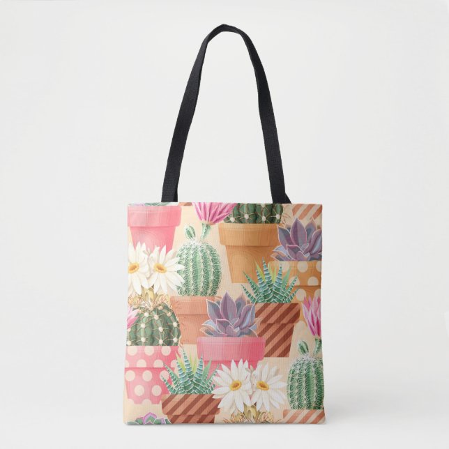 Tote Bag Détaillé succulent, cactus motif sans soudure. (Devant)