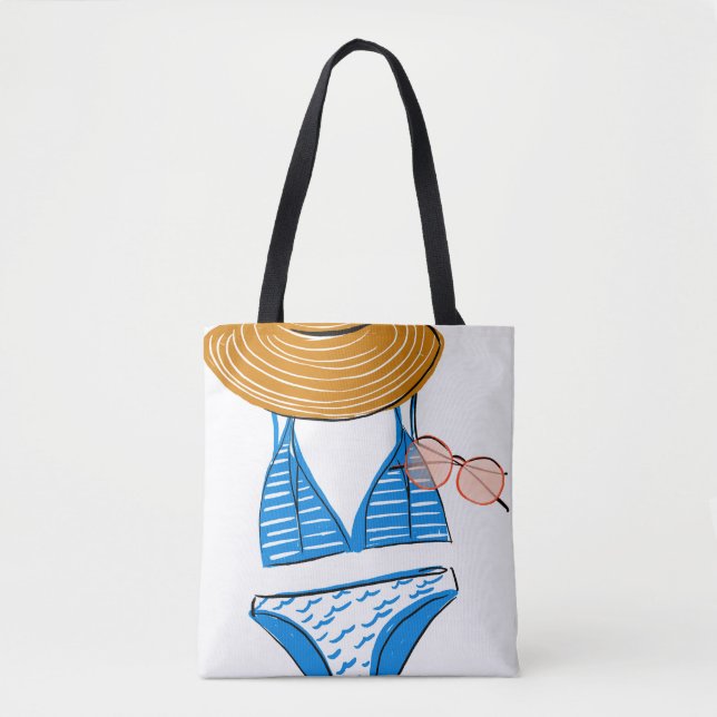 Tote Bag Détendez-vous au soleil - maillot de bain bleu 2 (Devant)