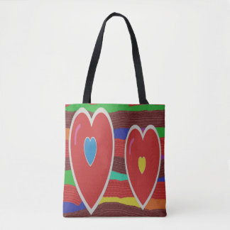 Tote Bag Deux bandes de coeur et texte