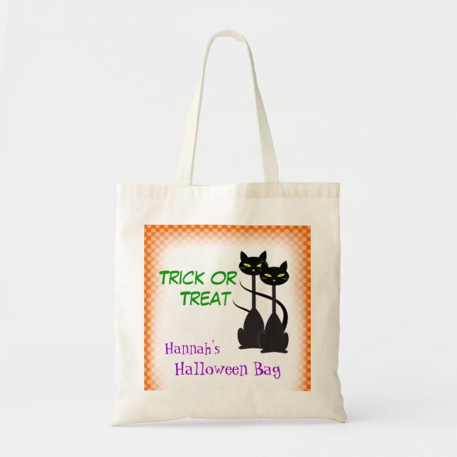 Tote Bag Deux Chats Noirs Trick ou traitement personnalisé (Devant)
