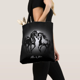 Tote Bag Deux chevaux en amour noir blanc cheval couple amo
