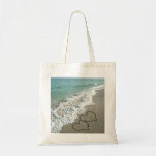Tote Bag Deux Coeurs de sable sur la plage, Océan romantiqu