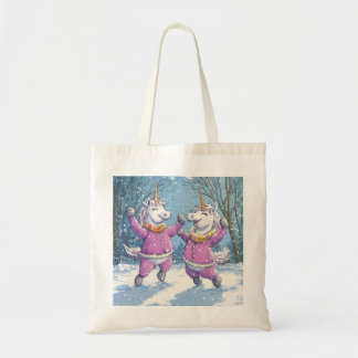 Tote Bag Deux licornes en tenue de neige