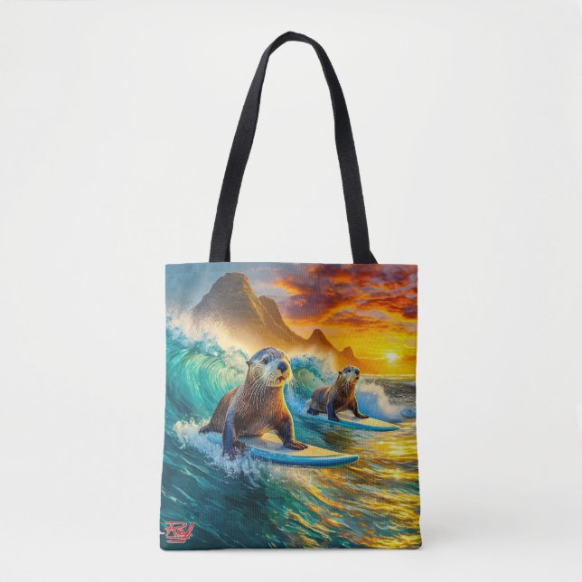 Tote Bag Deux Otters Surfing Design par Rich AMeN Gill (Devant)