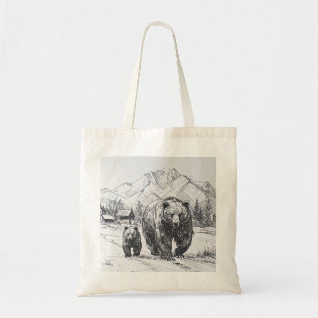 Tote Bag Deux ours, mère et bébé, marchant le long de beaux (Devant)