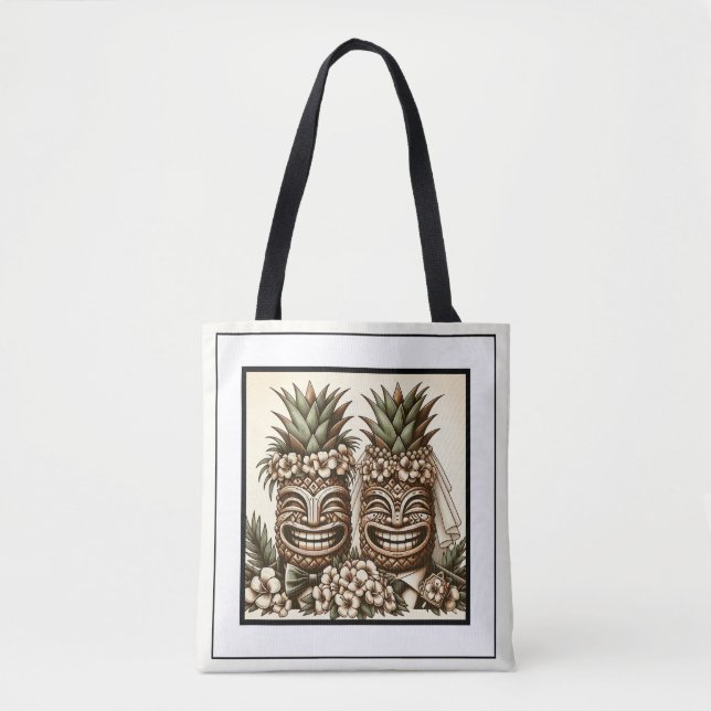 Tote Bag Deux pièces Gay Ananas Tiki Head Mariage rétro (Devant)
