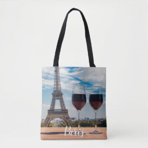 Tote Bag Deux verres de vin avec la tour Eiffel