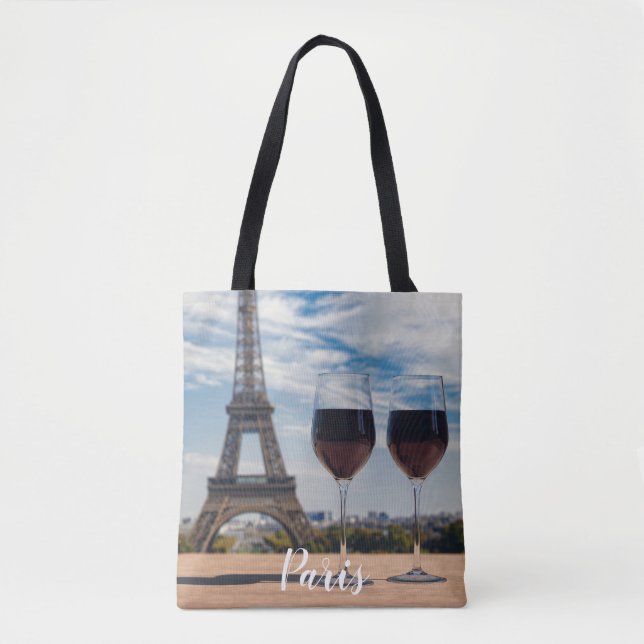 Tote Bag Deux verres de vin avec la tour Eiffel (Devant)