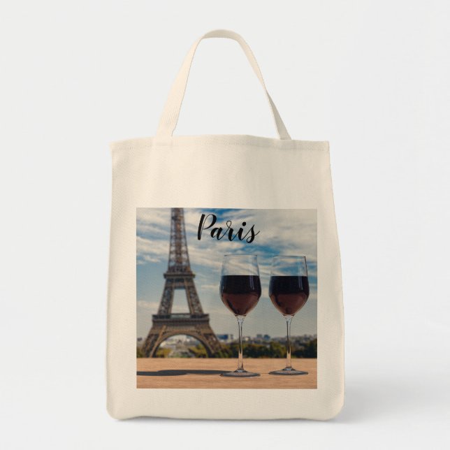 Tote Bag Deux verres de vin avec la tour Eiffel (Devant)