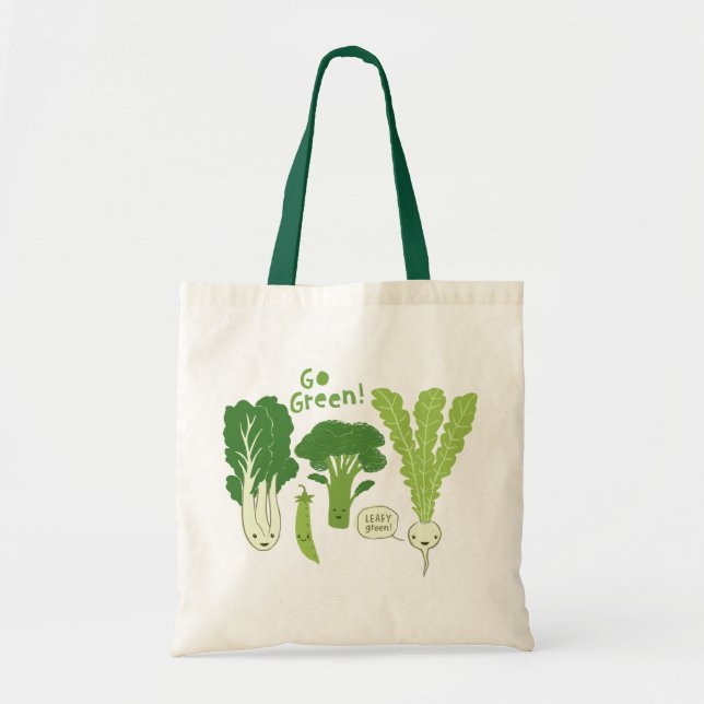 Tote Bag Devenez écolo ! (Vert feuillu !) légume heureux de (Devant)