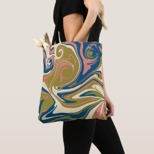 Tote Bag Déversement - Bleu, Vert olive, Rose et Crème