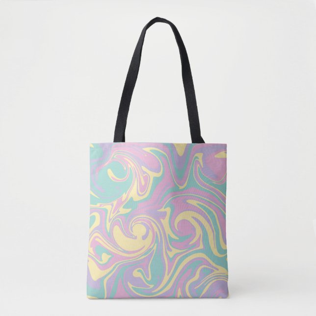 Tote Bag Déversement - rose pastel, jaune, violet et vert (Devant)