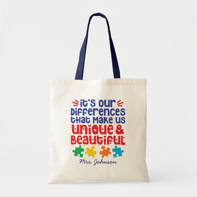 Tote Bag Devis sensibilisation sur l'autisme | Enseignant i (Devant)