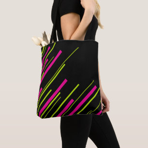 Tote Bag Diagonales en vert citron, rose et noir
