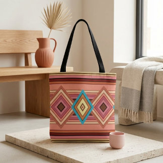 Tote Bag Diamant et Rayure Multi-Couleurs Doux