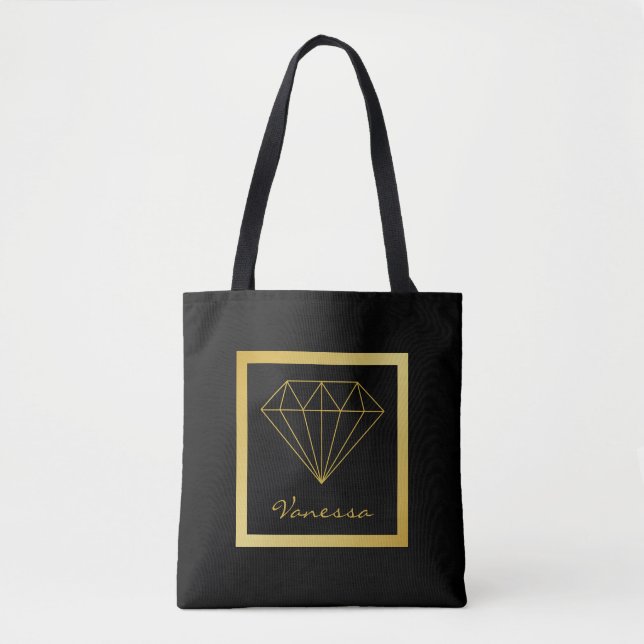 Tote Bag Diamant géométrique d'or noir moderne (Devant)