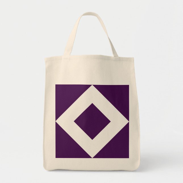 Tote Bag Diamant Profond Violet, Bordure Blanche Gras (Devant)