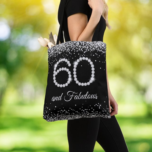 Tote Bag Diamants 60 fabuleux anniversaire noir argent élég (Créateur téléchargé)