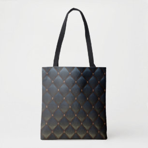 Tote Bag Diamants de fil doré en cuir noir