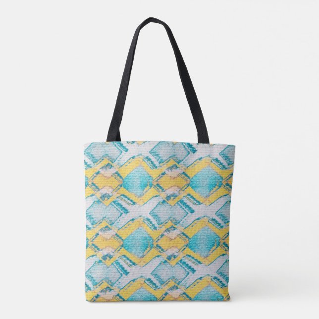 Tote Bag Diamants Turquoises et jaunes Abstraits (Dos)