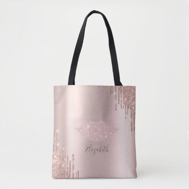 Tote Bag Diamètre tendance Lèvres Rose Gold Parties scintil (Devant)