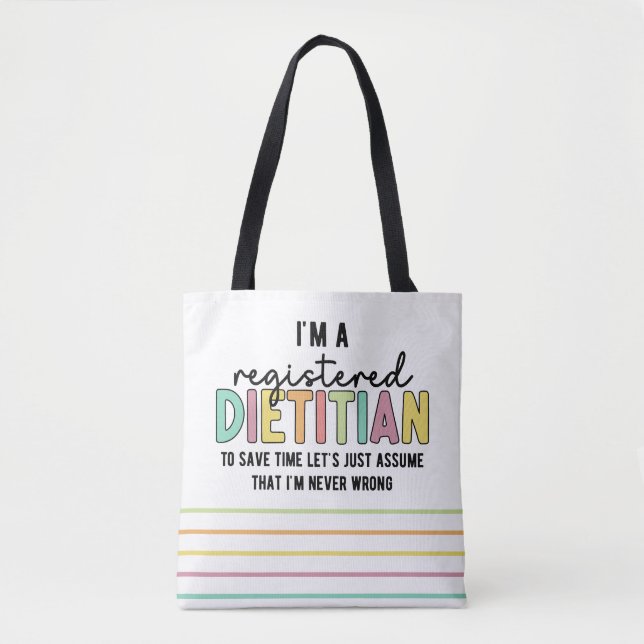Tote Bag Diététiste enregistrée RD ne se trompe jamais de c (Devant)