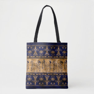 Tote Bag Dieux égyptiens et frontière ornementale -or bleu