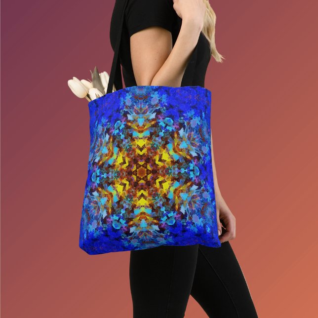 Tote Bag Digital Mandala jaune et bleu (Créateur téléchargé)