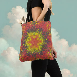 Tote Bag Digital Mandala jaune rouge et noir