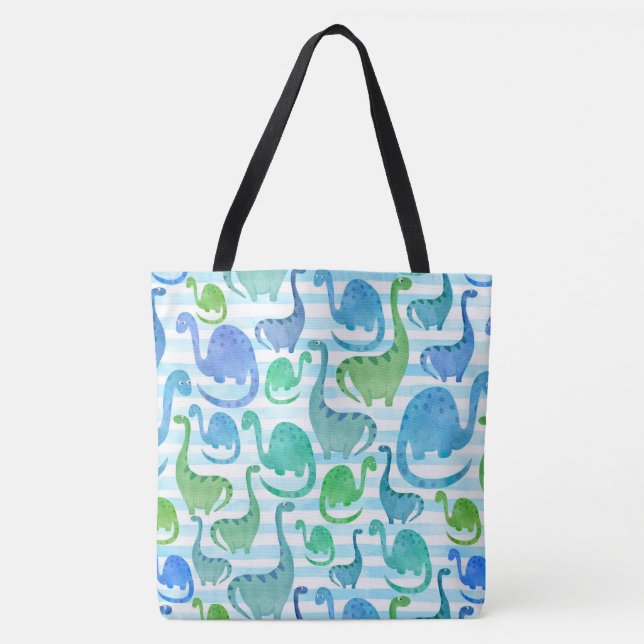 Tote Bag Dino Stripe Aquarelle Dinosaures Adorable (Devant)