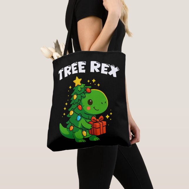 Tote Bag Dinosaur Christmas Tree T-Rex Cute Dino Xmas Party (De près)