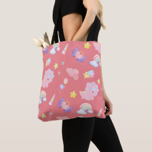 Tote Bag Dinosaure doux rose arc-en-ciel Motif pastel