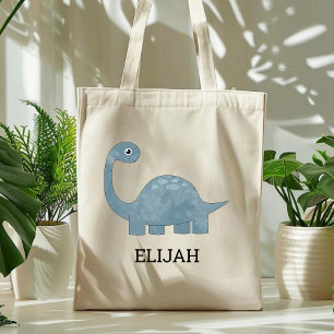 Tote Bag Dinosaure Gris Bleu Mignon Enfant Personnalisé