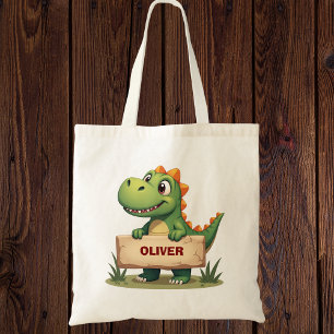 Tote Bag Dinosaure mignon avec nom Signal personnalisé
