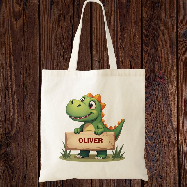 Tote Bag Dinosaure mignon avec nom Signal personnalisé (Créateur téléchargé)