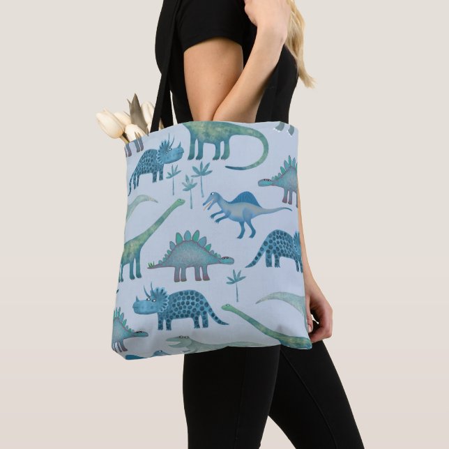 Tote Bag Dinosaures bleu moyen (De près)