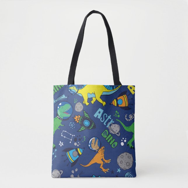 Tote Bag Dinosaures dans l'espace couleur dessinée à la mai (Devant)