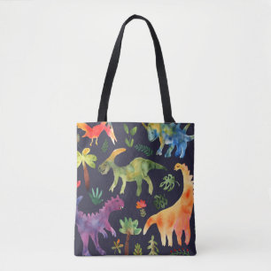 Tote Bag Dinosaures floraux : Aquarelle