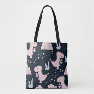 Tote Bag dinosaures roses, arrière - plan sombre, mignonett