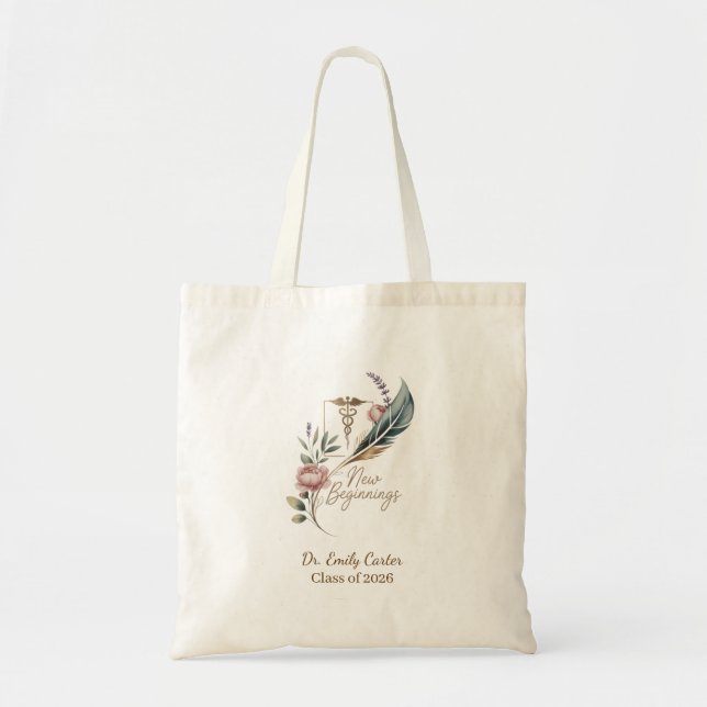 Tote Bag Diplôme de docteur personnalisé Nouveaux Débuts (Devant)