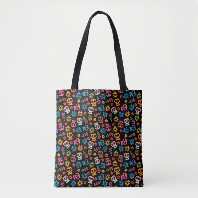 Tote Bag Disney Pixar Coco| Crâne de sucre et motif floral (Devant)